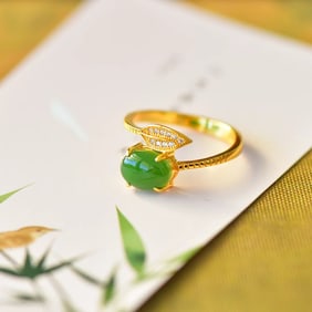 An Exquisite Sterling Silver-Gold Plated Inlaid Jasper Ring,Inlaid Diamond