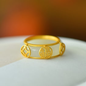 An Exquisite Sterling Silver-Gold Plated Inlaid White Jade Pendant