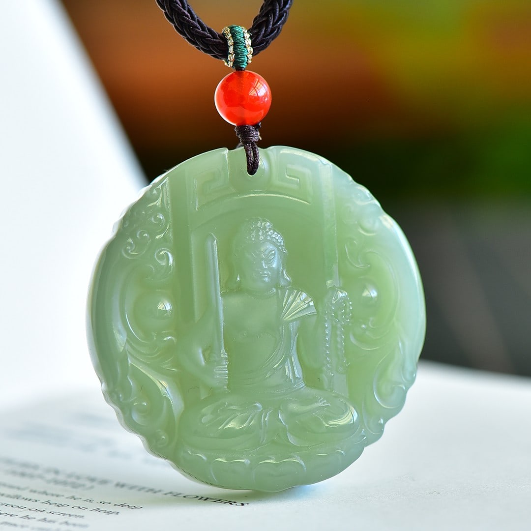 An Exquisite Greenish Jade Statue of Bodhisattva Pendant (1 of 3)
