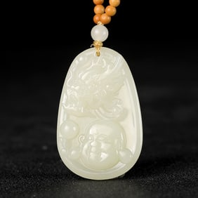An Exquisite White Jade Statue of Maitreya Buddha Pendant