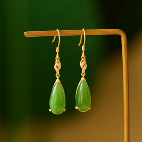 A Pair of Exquisite Sterling Silver-Gold Plated Inlaid Jasper Earrings,Inlaid Diamond