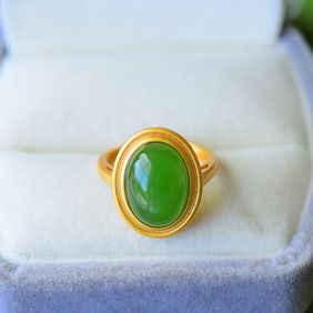 A Pair of Exquisite Sterling Silver-Gold Plated Inlaid Jasper Ring