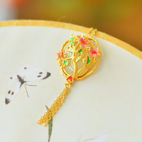 An Exquisite Sterling Silver-Gold Plated Inlaid White Jade Enamel Pendant