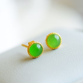 A Pair of Exquisite Sterling Silver-Gold Plated Inlaid Jasper Earrings