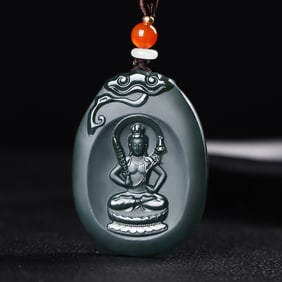 An Exquisite Cyan jade Statue of Bodhisattva Pendant