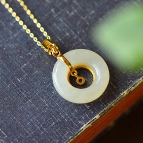 A Pair of Exquisite Sterling Silver-Gold Plated Inlaid White Jade Necklace