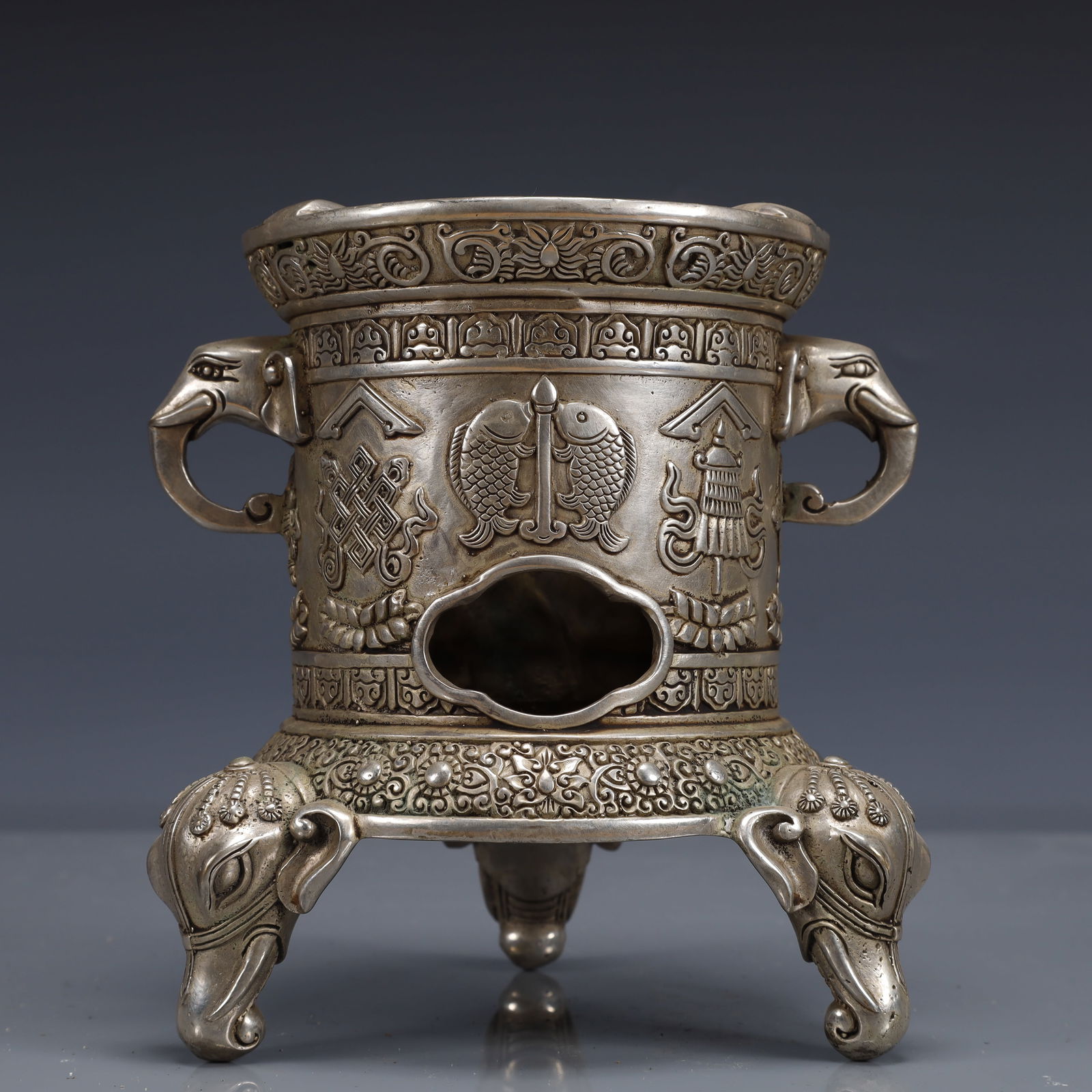 An Exquisite Silver-plated Flower and Fish Pattern Double-Ears and Tripod Censer (1 of 11)