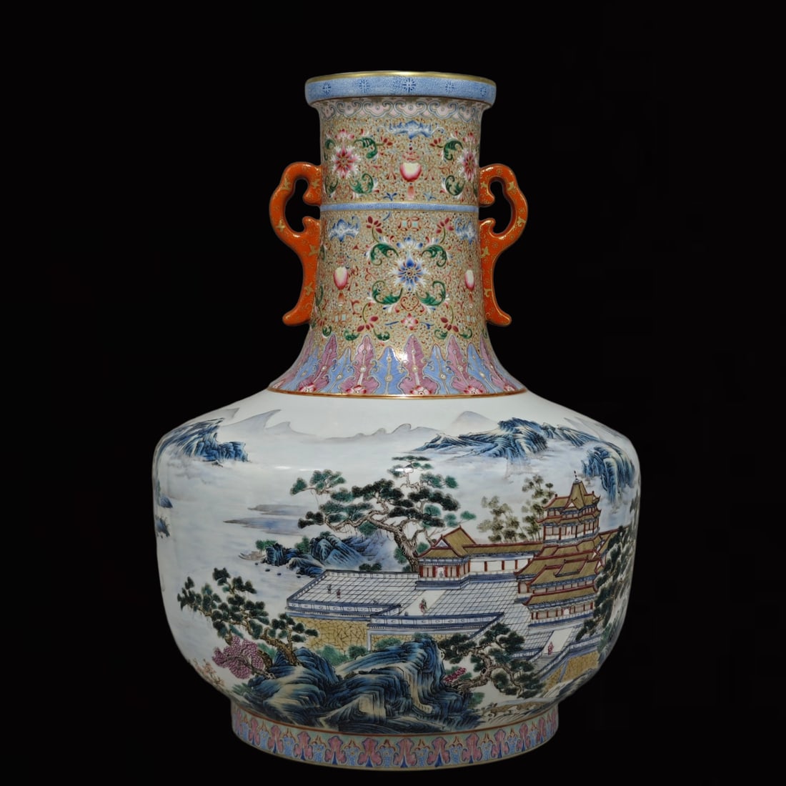 A Huge Famille-Rose Landscape Pattern Double-Ears Vase (1 of 9)