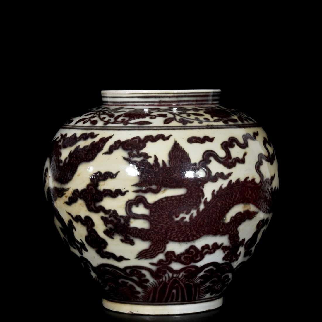 A Rare Underglaze-Red Auspicious Cloud and Dragon Pattern Jar (1 of 9)