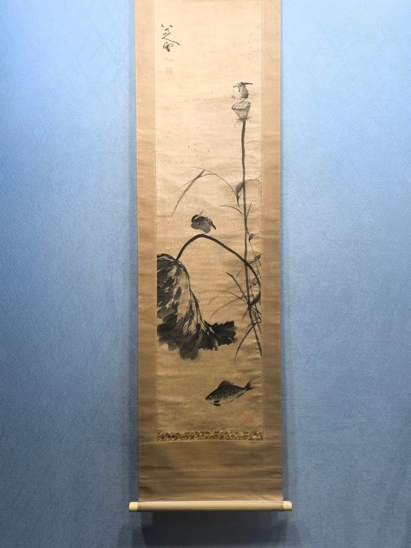 A Chinese Vertical Scroll Ink Painting of Flower and Bird on Paper (1 of 8)