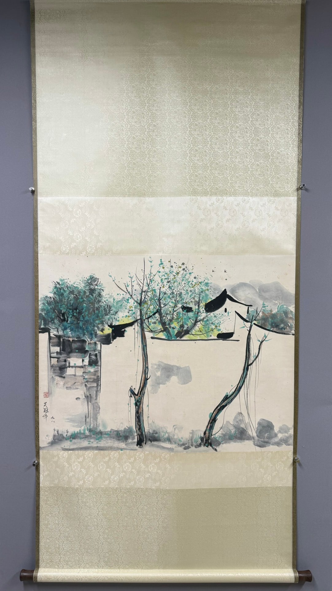 A Chinese Vertical Scroll Ink Painting of Landscape on Paper (1 of 7)