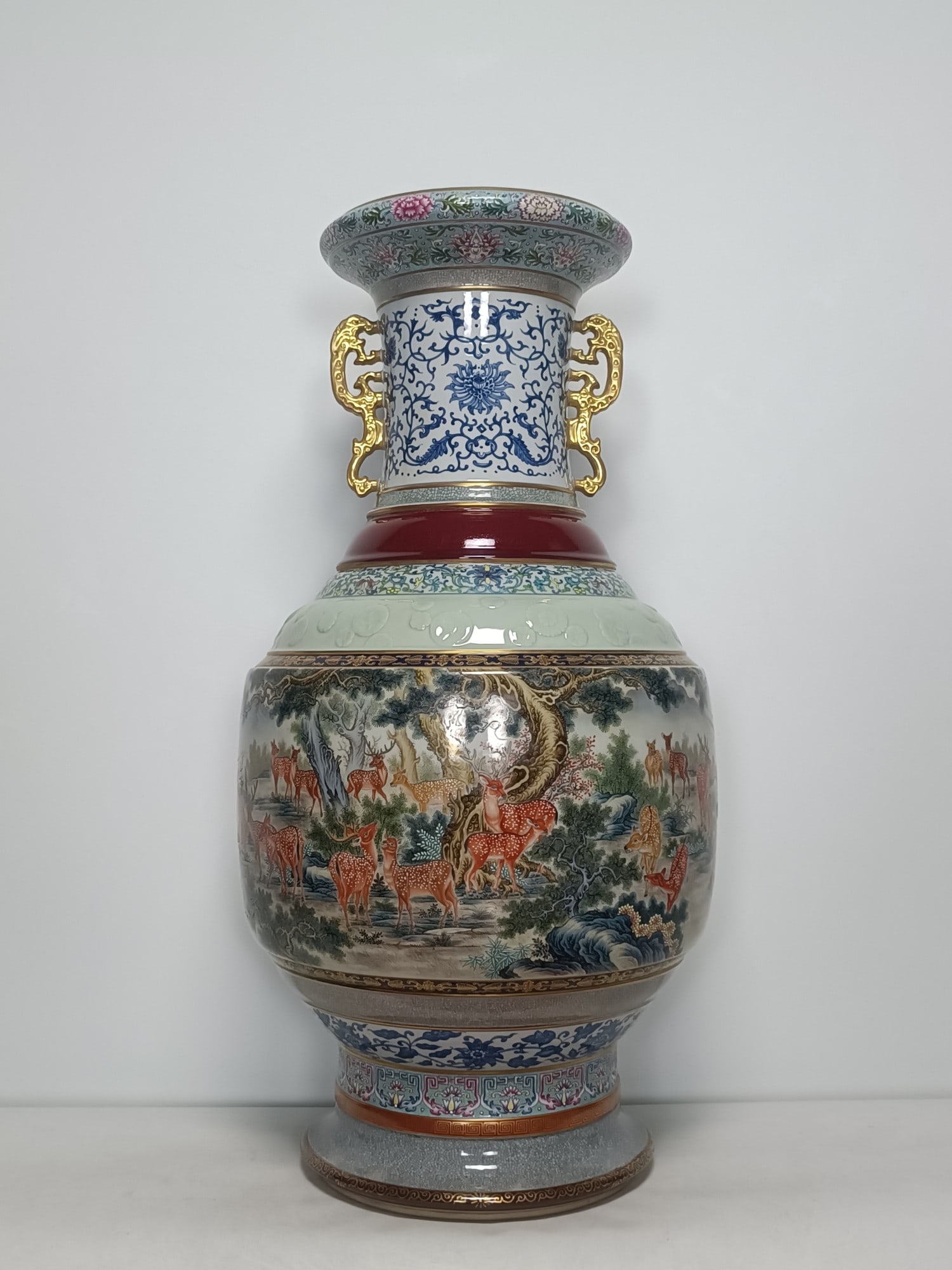 An Exquisite Enamel Pine and Deer Pattern Double-Ears Vase (1 of 18)