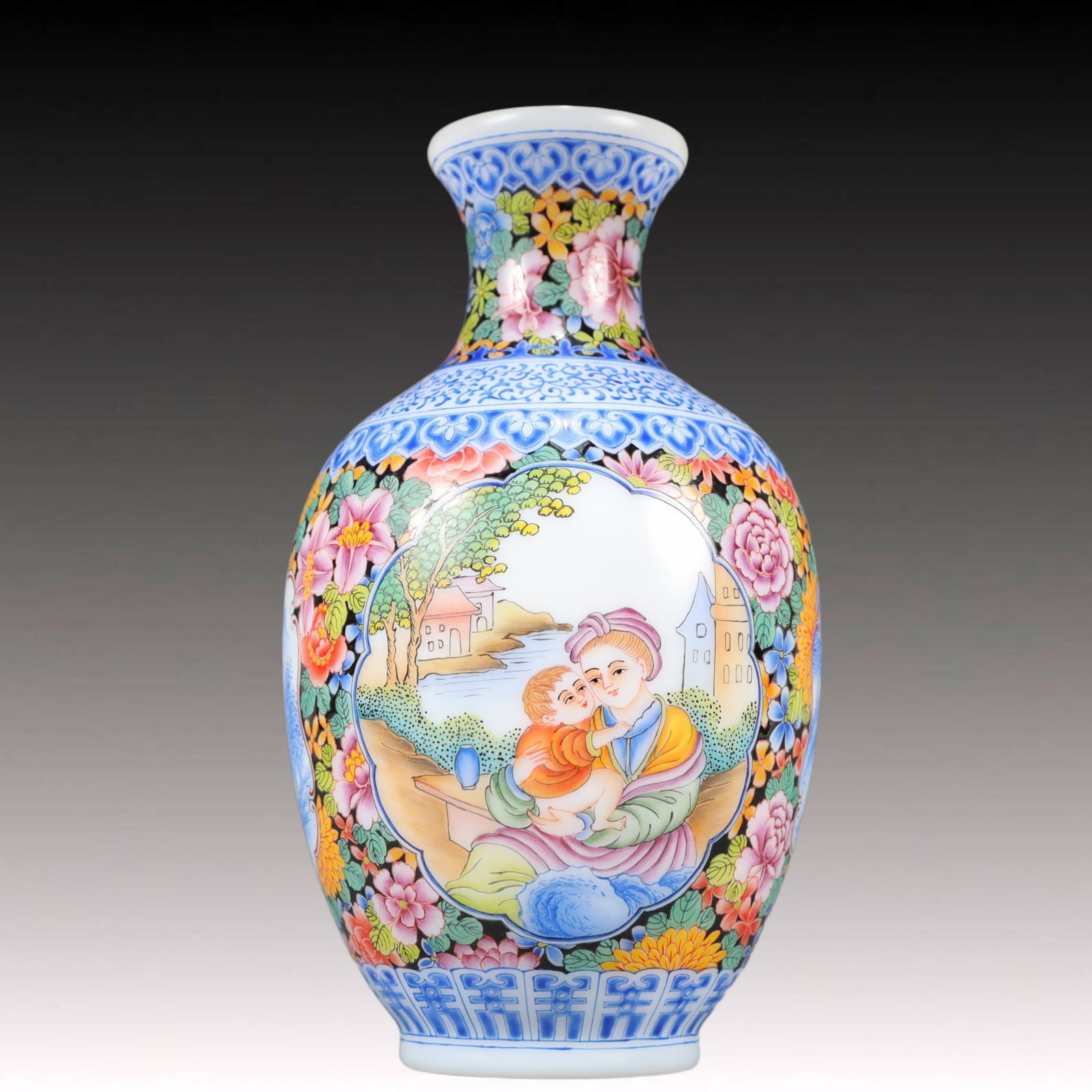 A Precious Coloured glaze Enamel Figure and Flower Pattern Vase (1 of 6)