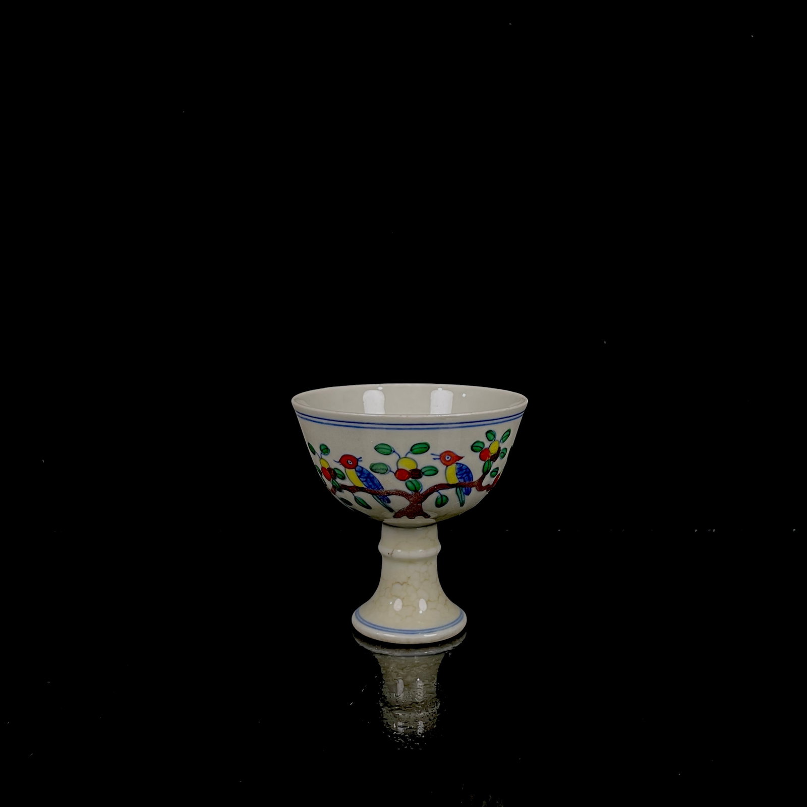 An Exquisite Doucai Flower and Bird Pattern Stem Cup (1 of 9)