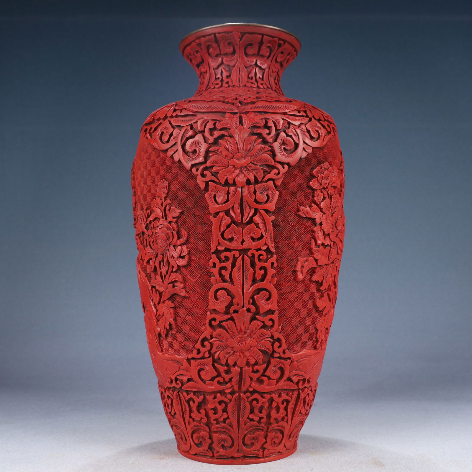 A Rare Carved Red Lacquer Flower and Bird Pattern Vase - 6