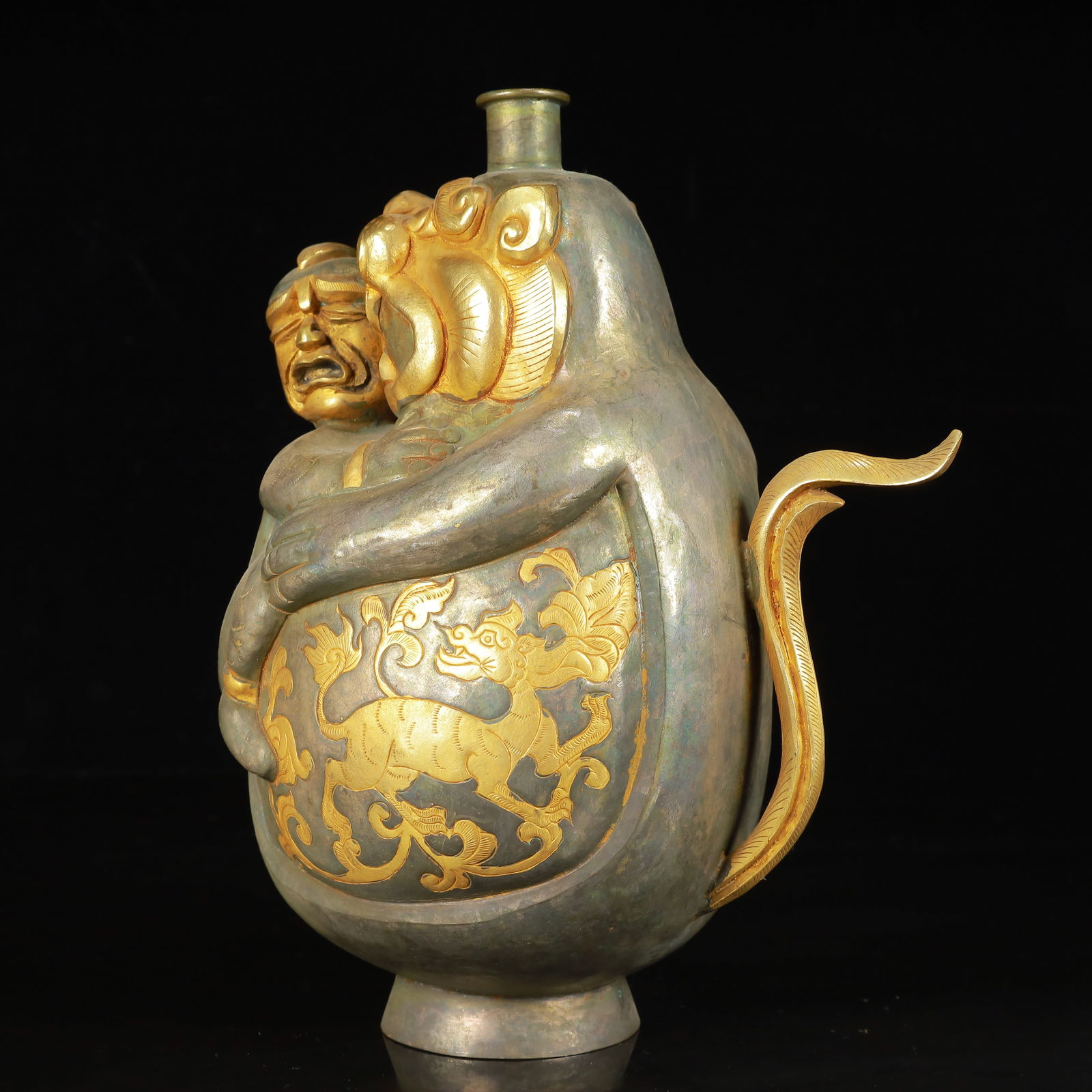 An Exquisite Gilt Silver Auspicious Beast Pattern Figure Pot - 13