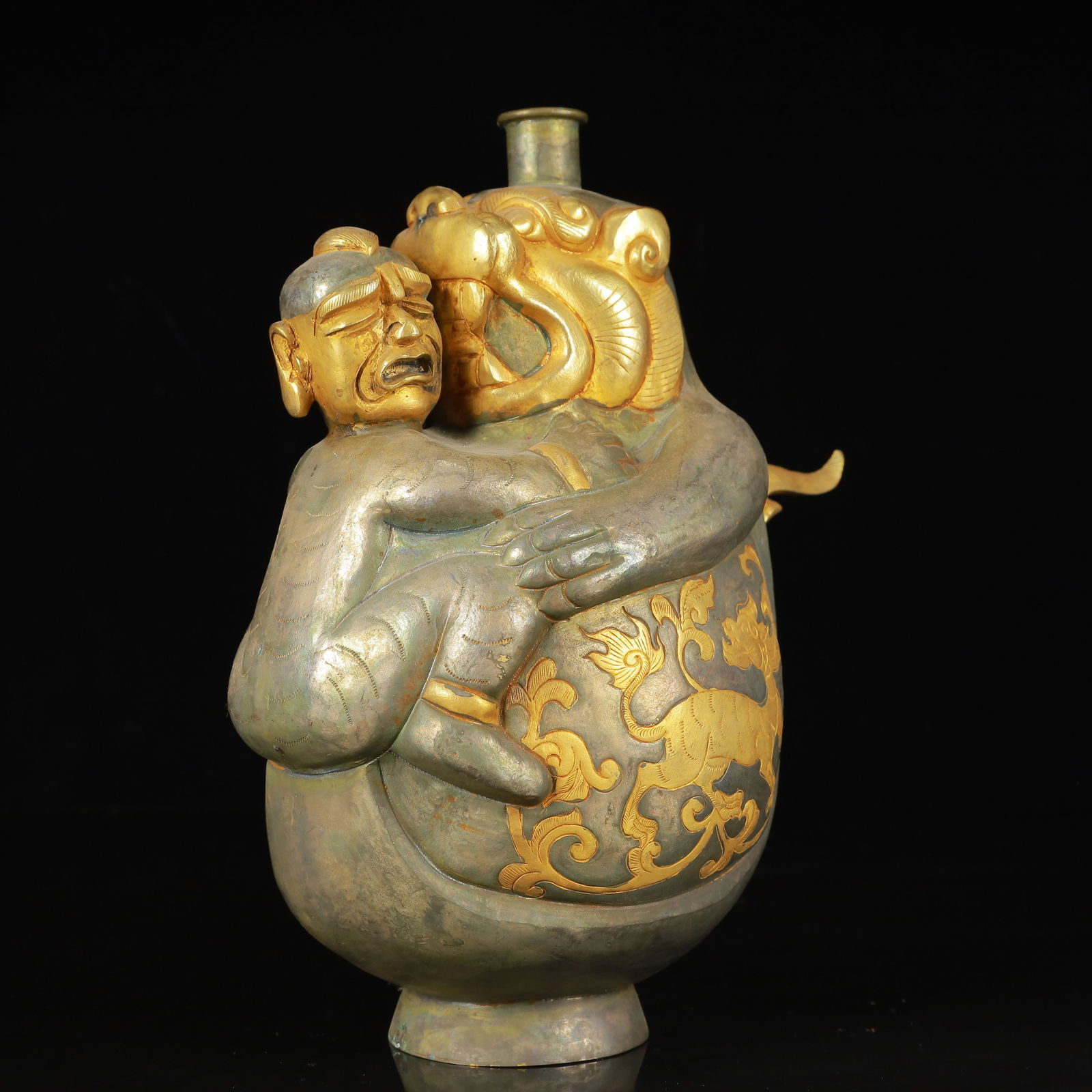 An Exquisite Gilt Silver Auspicious Beast Pattern Figure Pot - 5