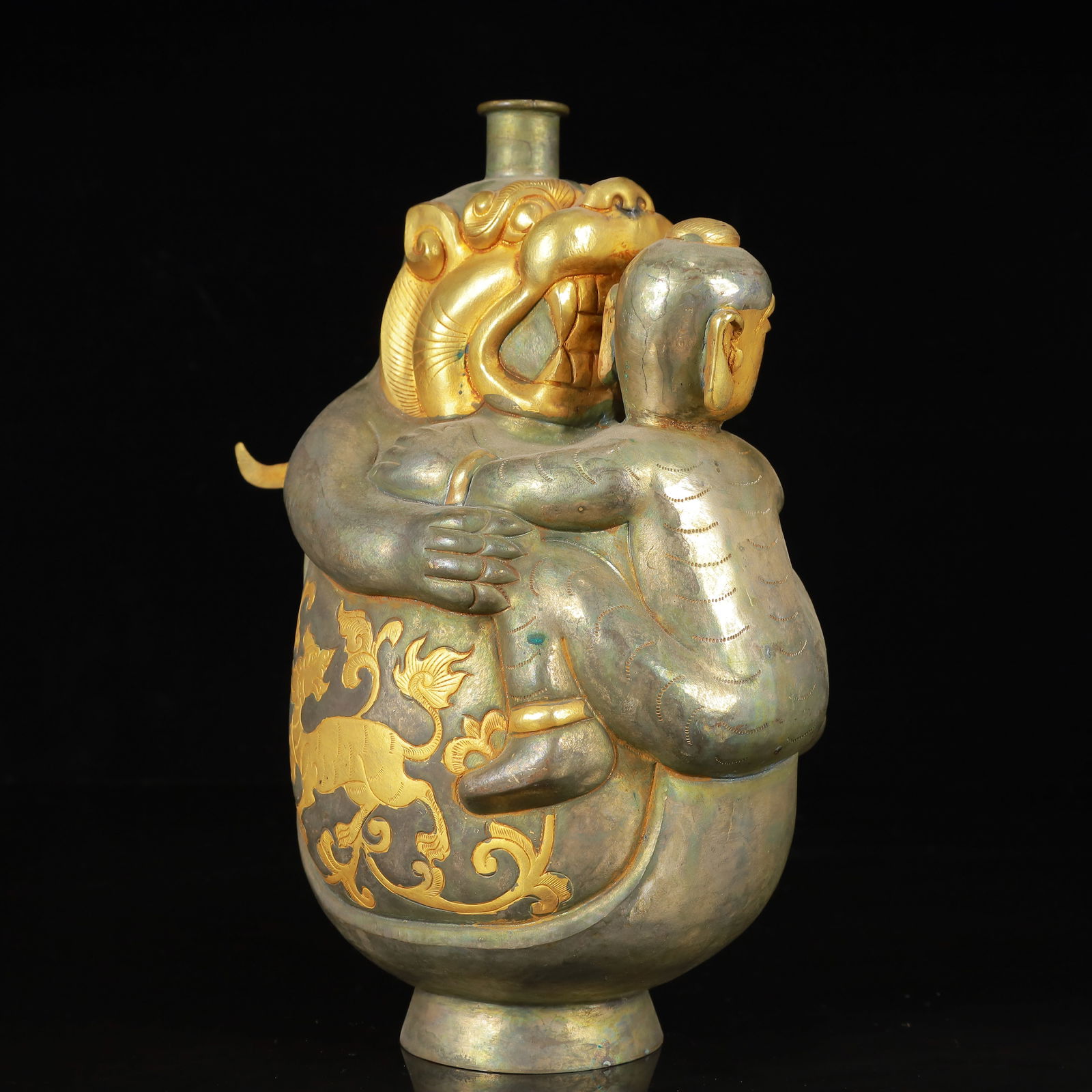 An Exquisite Gilt Silver Auspicious Beast Pattern Figure Pot - 7