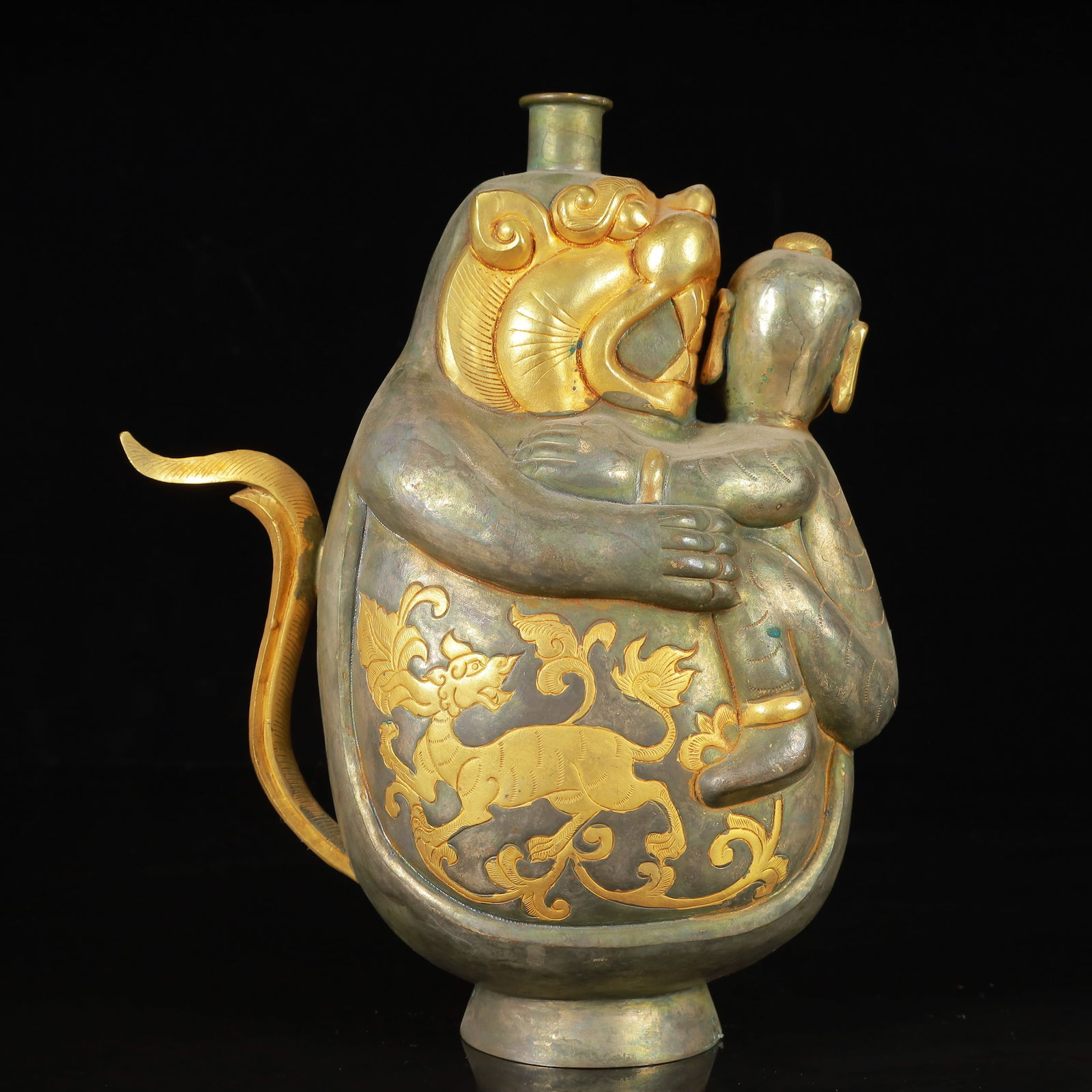 An Exquisite Gilt Silver Auspicious Beast Pattern Figure Pot - 8