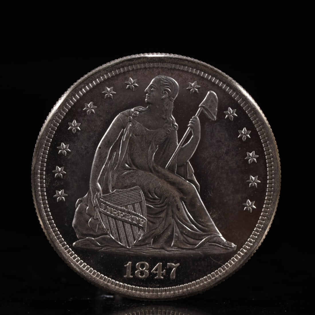 USA One Dollar 1847 Coin: American coin. IN GOD WE TRUST / LIBERTY / 1847 / UNITED STATES OF AMERICA / ONE DOL. Weight:26.9g.