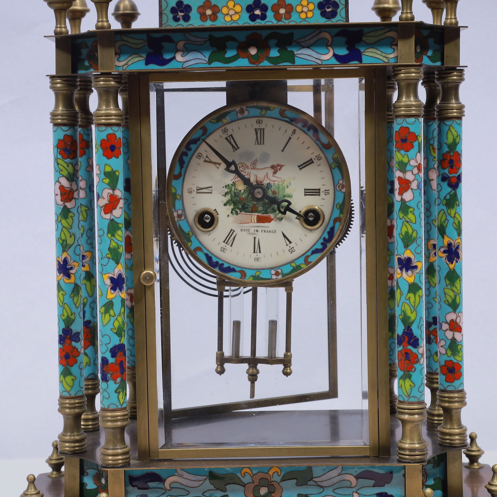 An Exquisite Cloisonne Flower Pattern Table Clock Ornament - 3