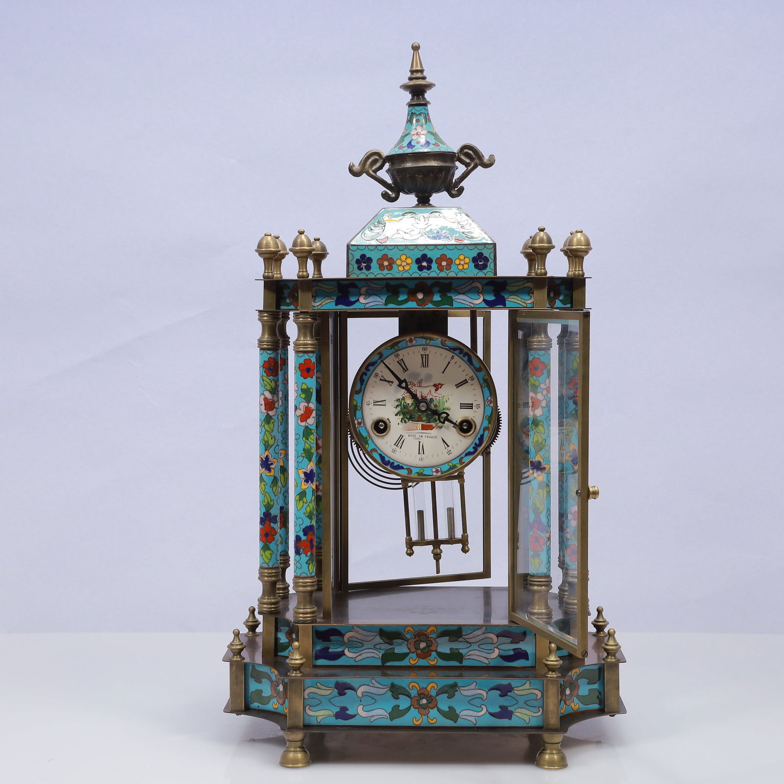 An Exquisite Cloisonne Flower Pattern Table Clock Ornament - 5
