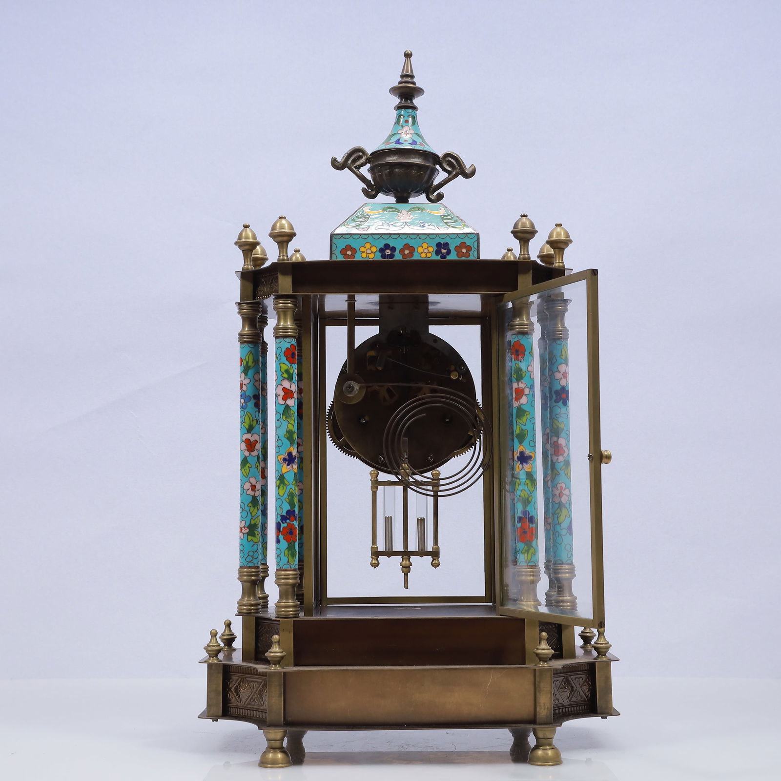 An Exquisite Cloisonne Flower Pattern Table Clock Ornament - 7