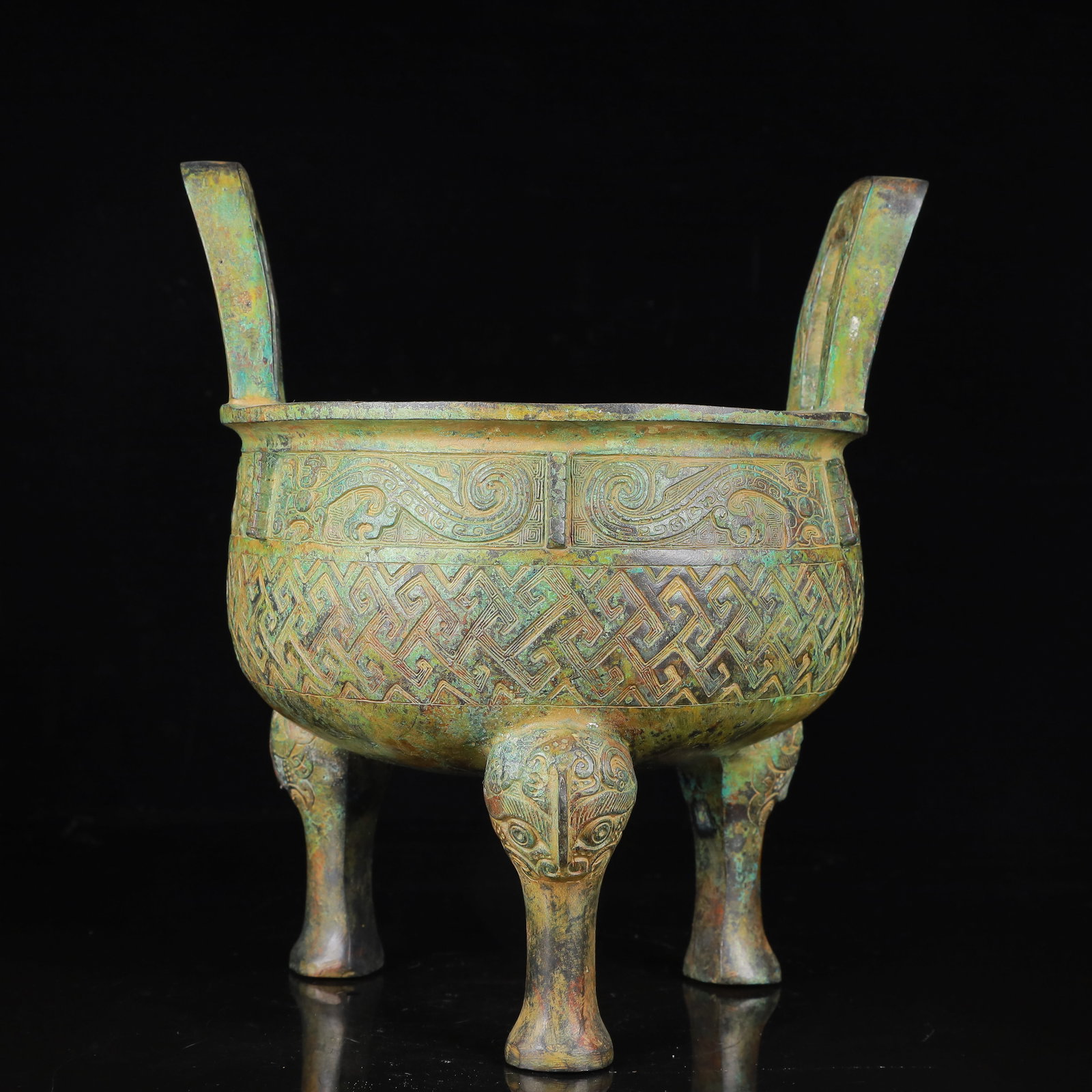 An Archaic Bronze Dragon Pattern Double-Ears and Tripod Censer,with Inscription (1 of 13)