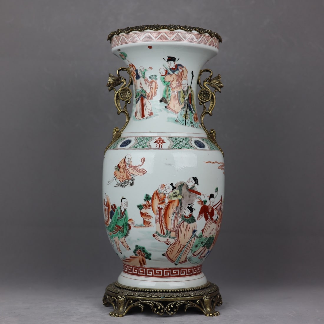 A Huge Famille-Rose Figure and Story Pattern Inlaid Bronze Flower Double-Ears Vase (1 of 9)