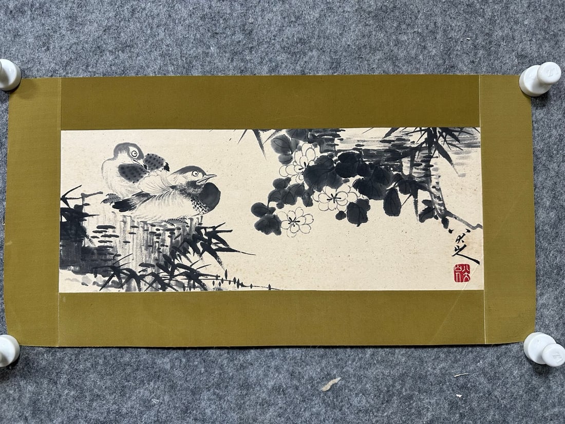 A Chinese Ink Painting of Flower and Bird on Paper: A Chinese Ink Painting of Flower and Bird on Paper,Bada Shanren,Size:7.1inx18.3in 一幅中国水墨花鸟画,八大山人