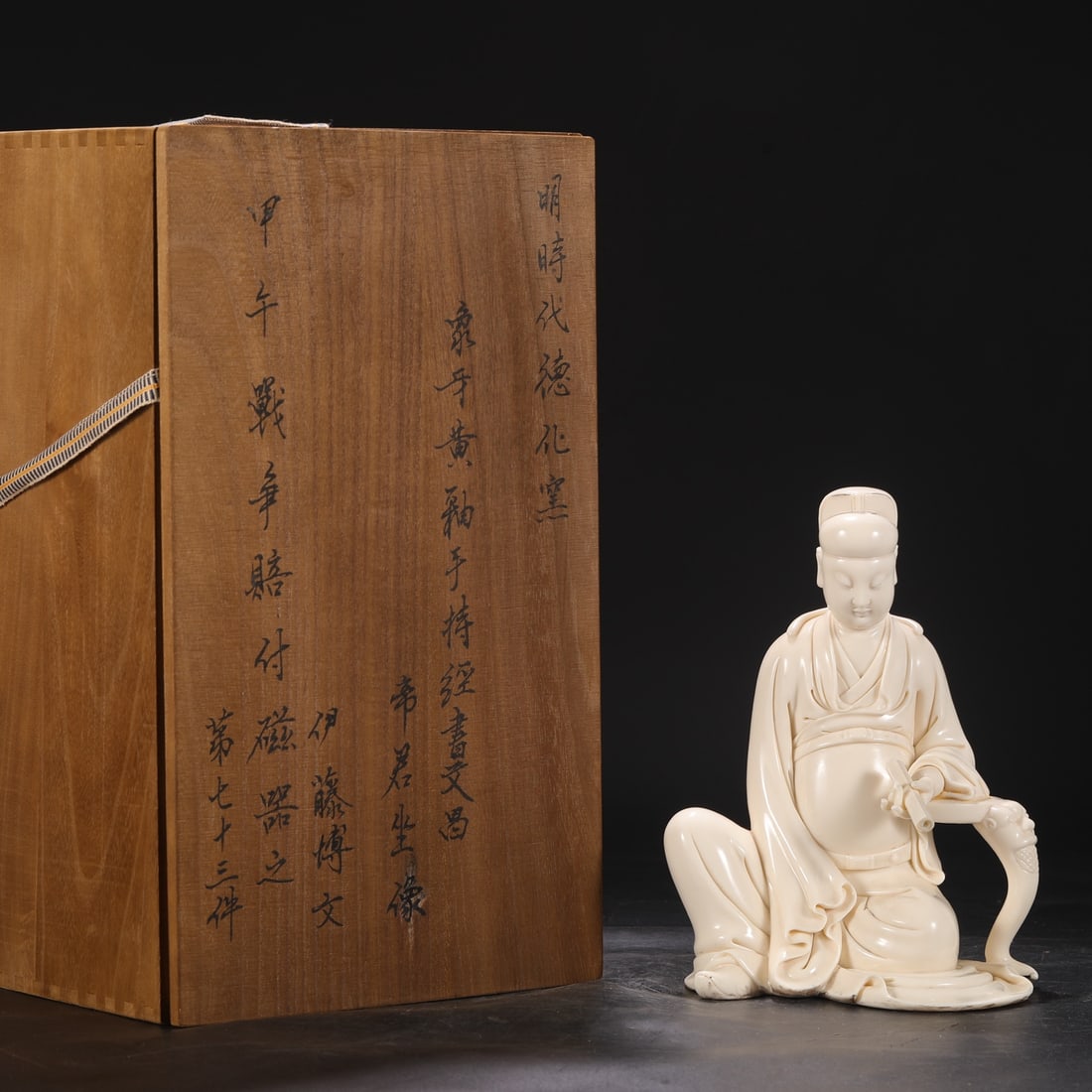 An Exquisite Blance-De-Chine Yellow Glazed Figure Ornament: An Exquisite Blance-De-Chine Yellow Glazed Figure Ornament,Ming Dynasty,China,with Mark,Size:9.8inx7.1in 德化瓷黄釉人物摆件,中国਴