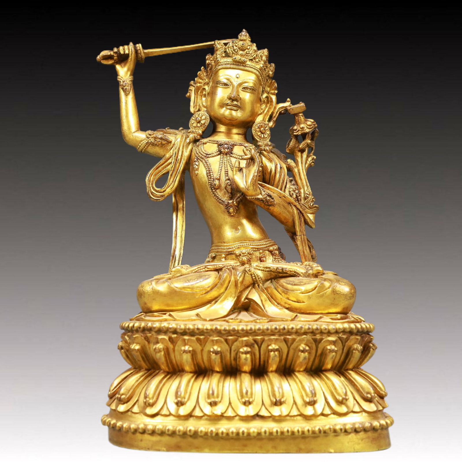 A Solemn Gilt Bronze Statue of Manjusri (1 of 11)