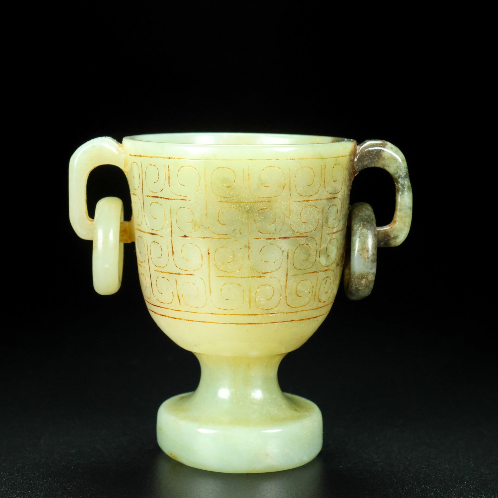 An Exquisite White Jade Double-Ears Goblet: An Exquisite White Jade Double-Ears Goblet,Qing Dynasty,China,Size:2.6inx3inx1.8in,Weight:89g 白玉双耳爵杯,中国清代