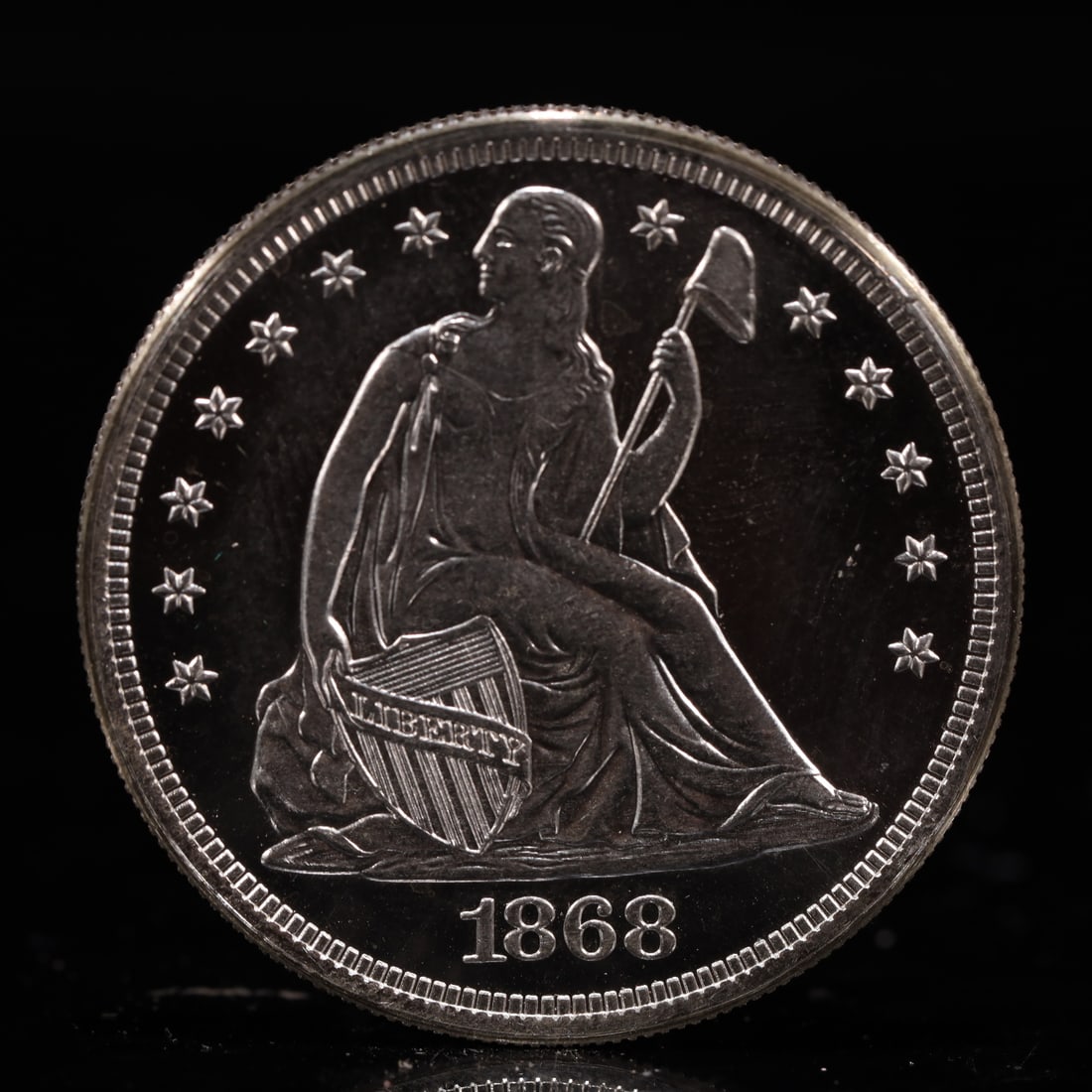 USA One Dollar 1868 Coin: American coin. IN GOD WE TRUST / LIBERTY / 1868 / UNITED STATES OF AMERICA / ONE DOL. Weight:26.9g.