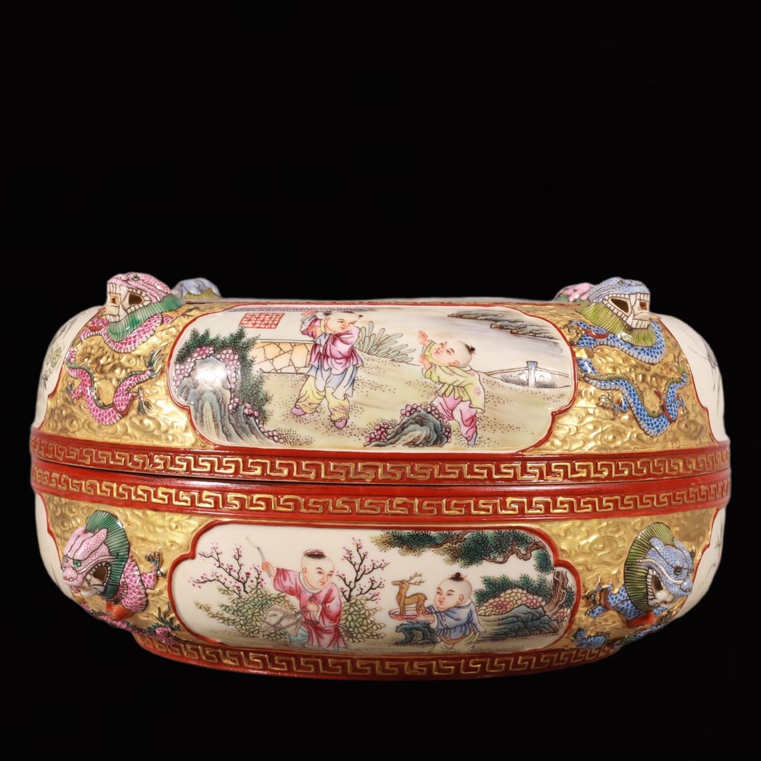 An Exquisite Enamel Gold Ground Figure and Story Pattern Box (1 of 8)
