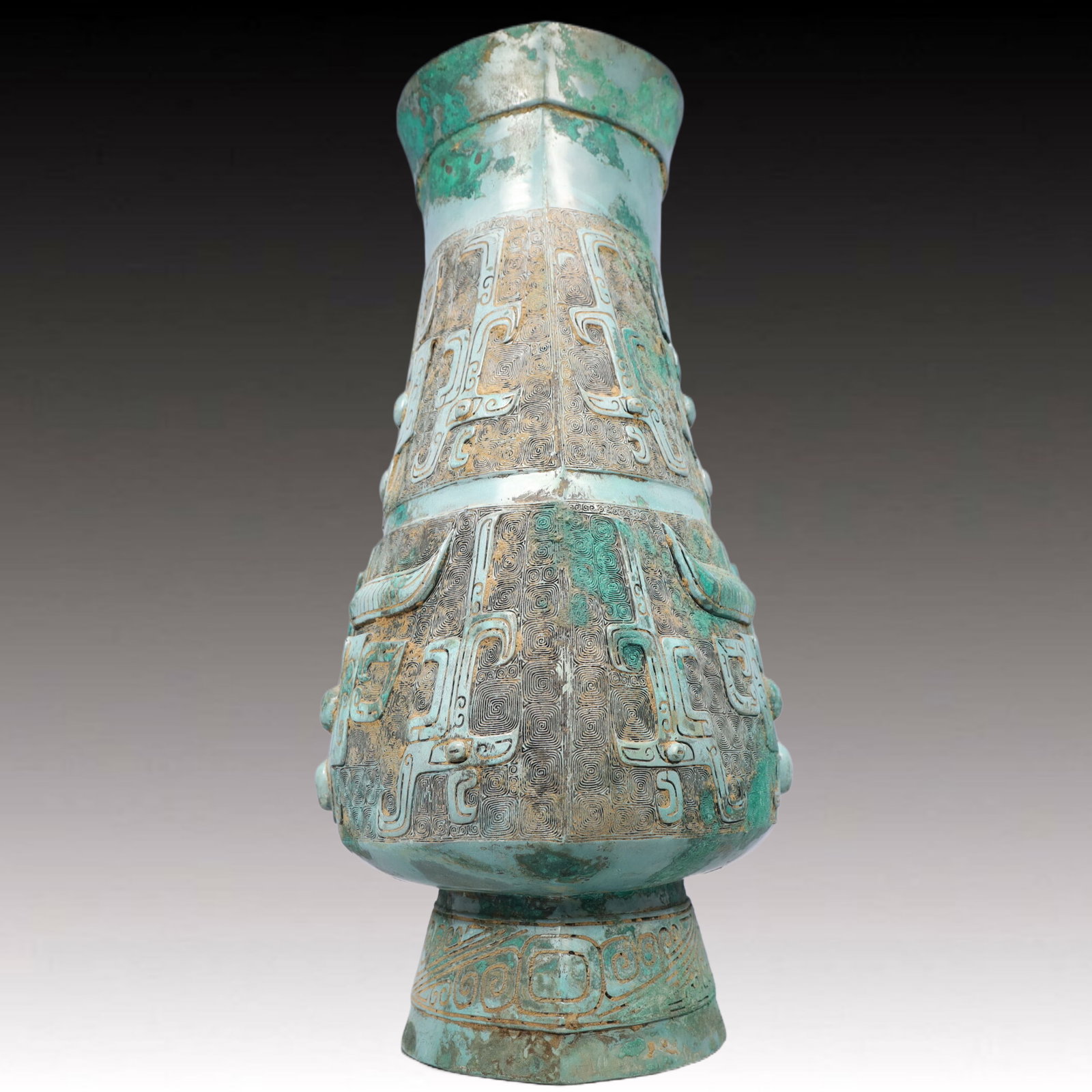 A Rare Bronze Beast-Face Pattern Vase - 9