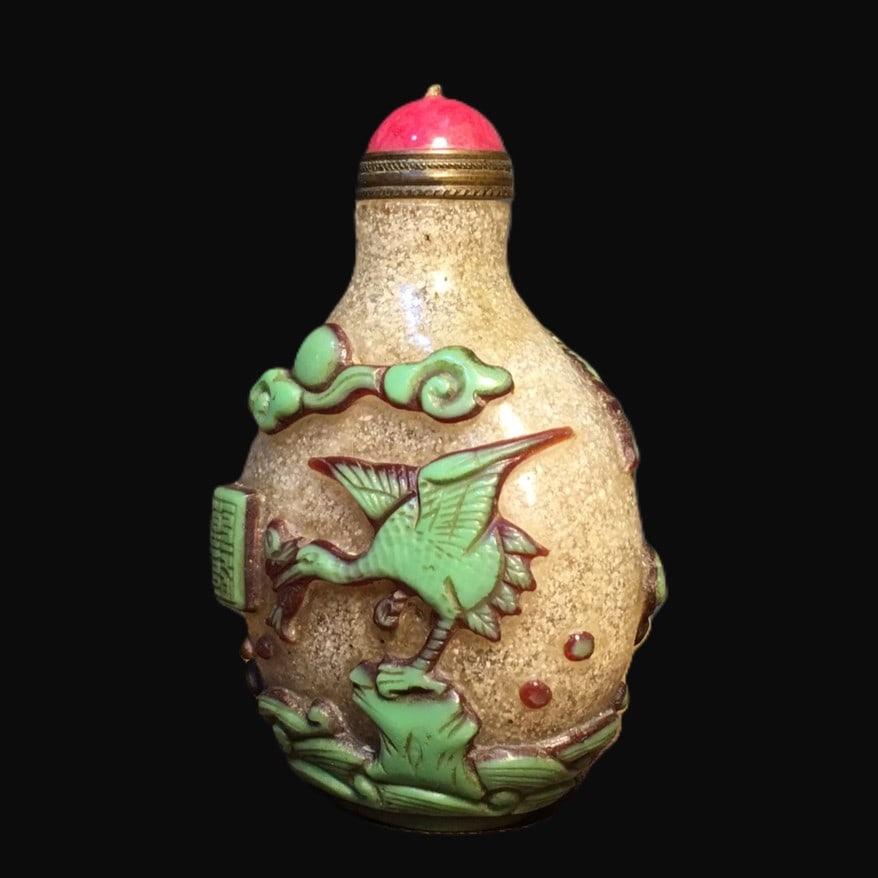 An Exquisite Glass Crane Pattern Snuff Bottle - 3