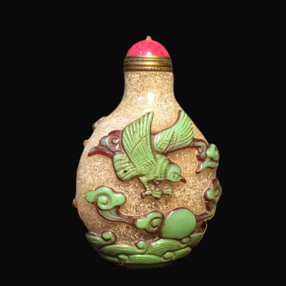 An Exquisite Glass Crane Pattern Snuff Bottle - 4