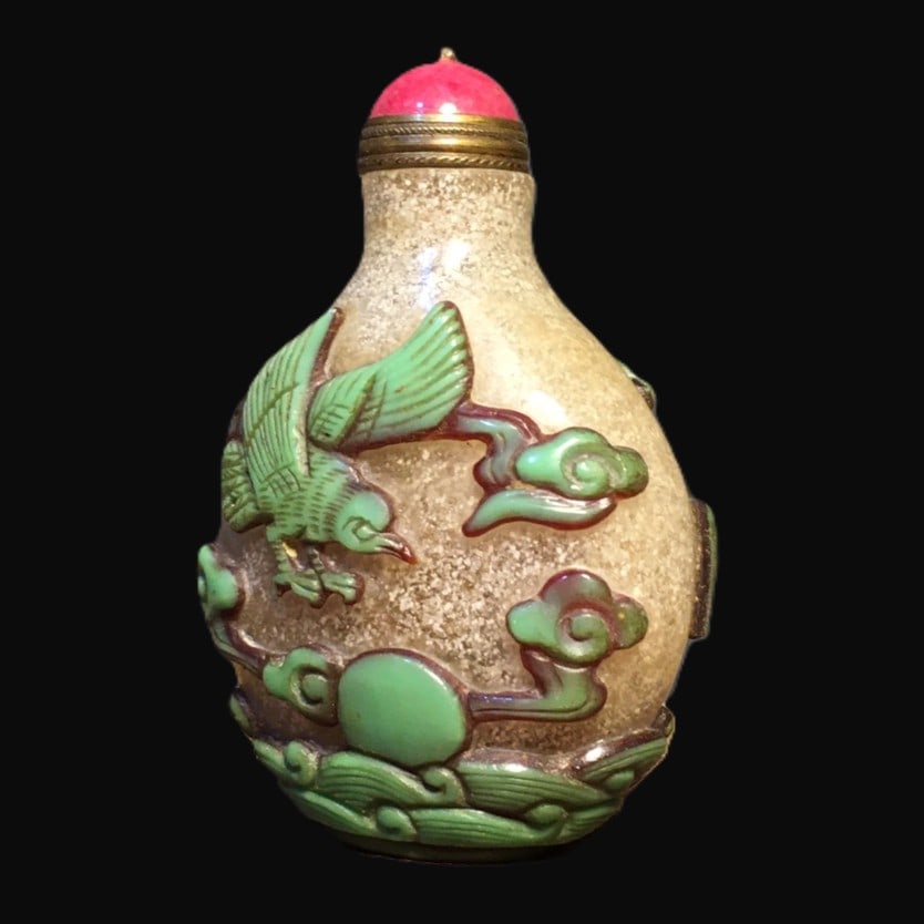 An Exquisite Glass Crane Pattern Snuff Bottle - 5