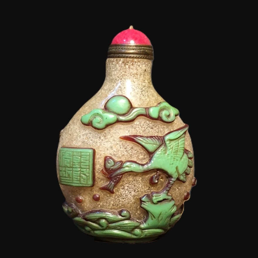 An Exquisite Glass Crane Pattern Snuff Bottle - 6