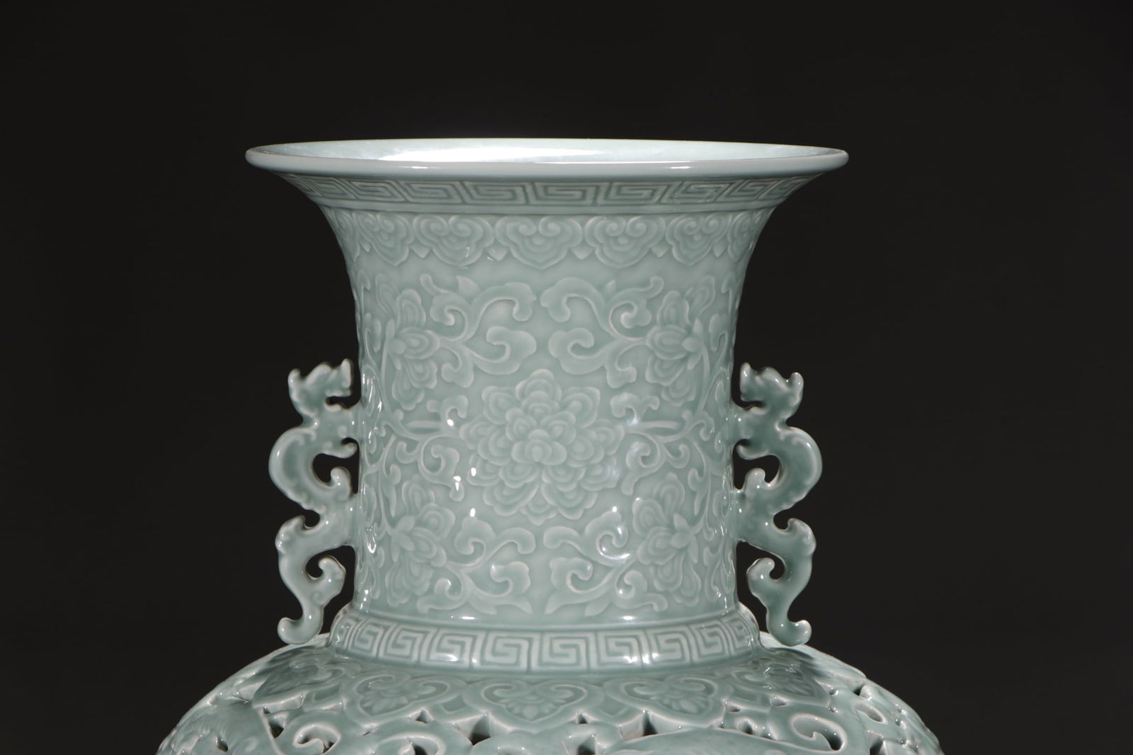 An Exquisite Celadon Glazed Dragon Pattern Double-Ears Vase - 2