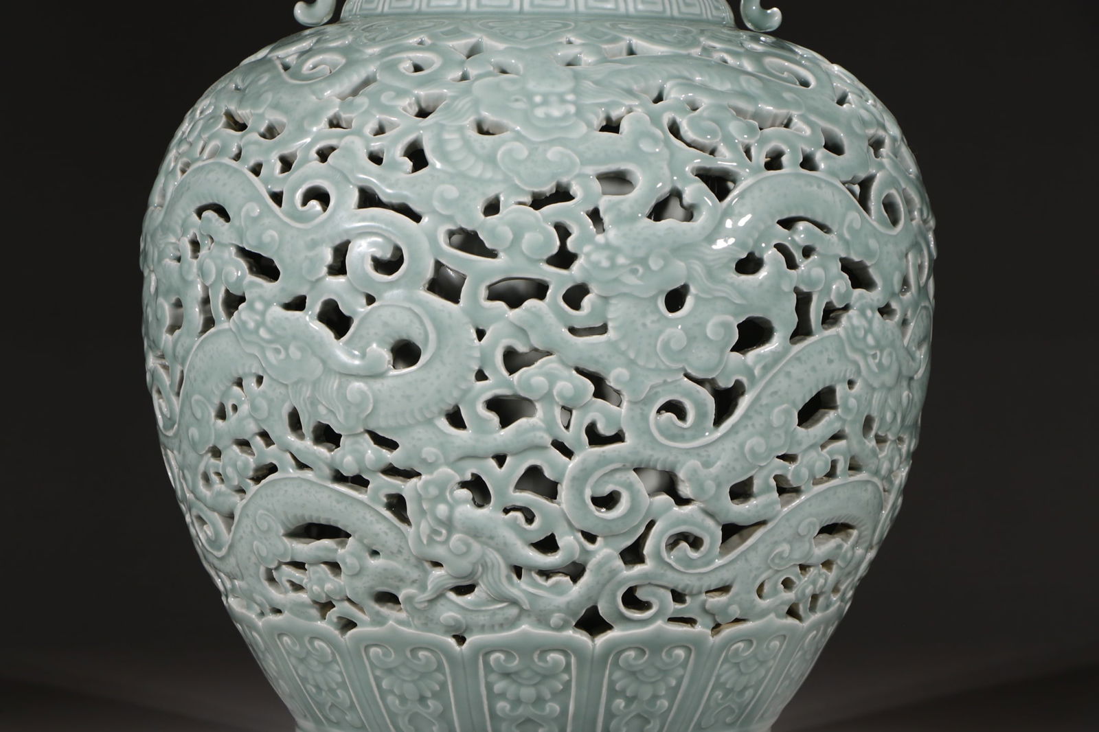 An Exquisite Celadon Glazed Dragon Pattern Double-Ears Vase - 4