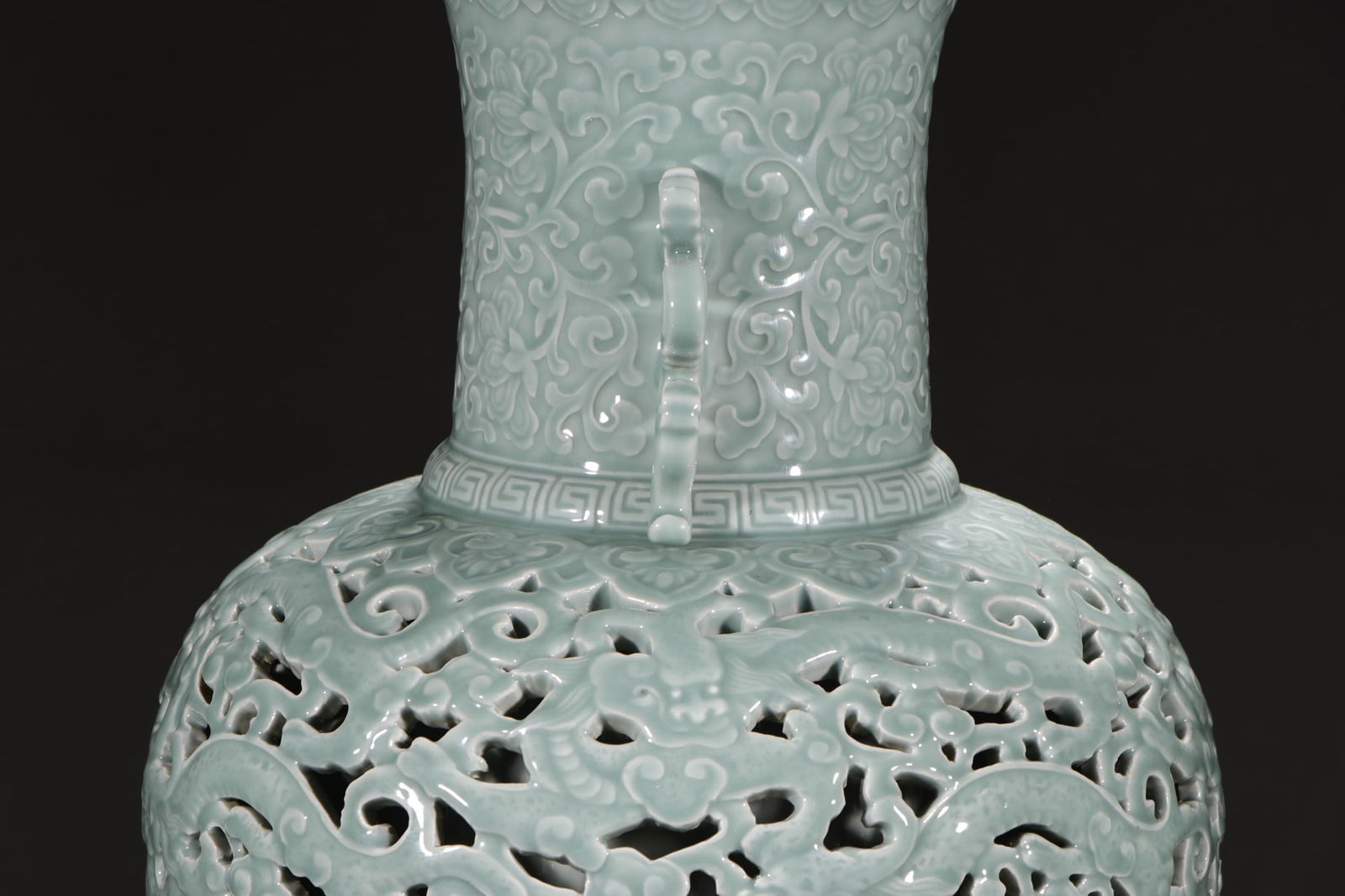 An Exquisite Celadon Glazed Dragon Pattern Double-Ears Vase - 5