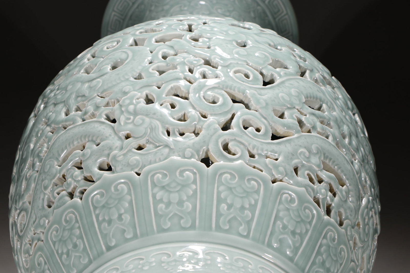 An Exquisite Celadon Glazed Dragon Pattern Double-Ears Vase - 8