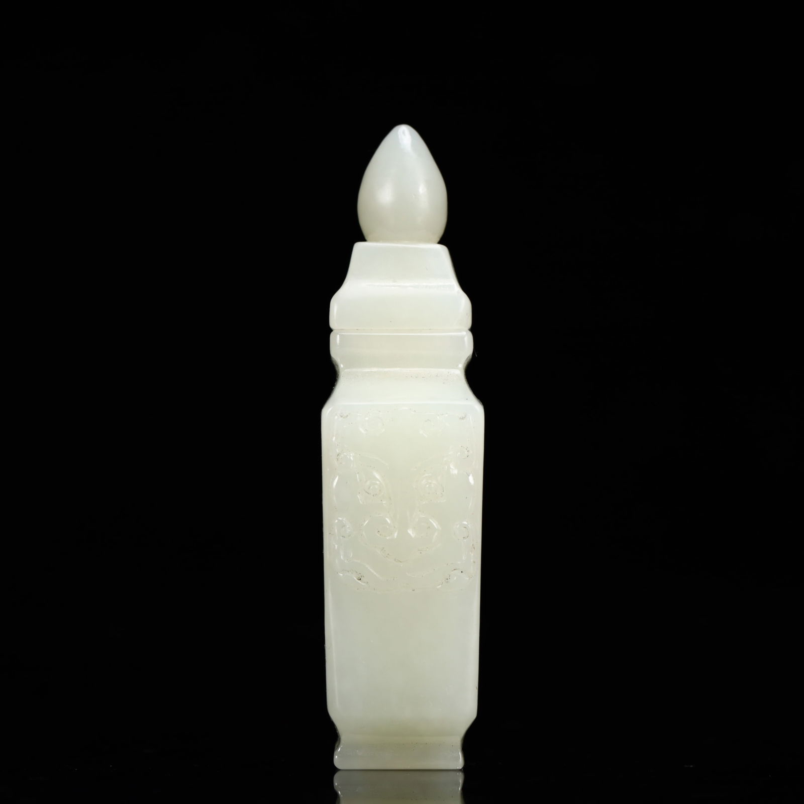 An Exquisite White Jade Beast-Face Pattern Snuff Bottle - 3