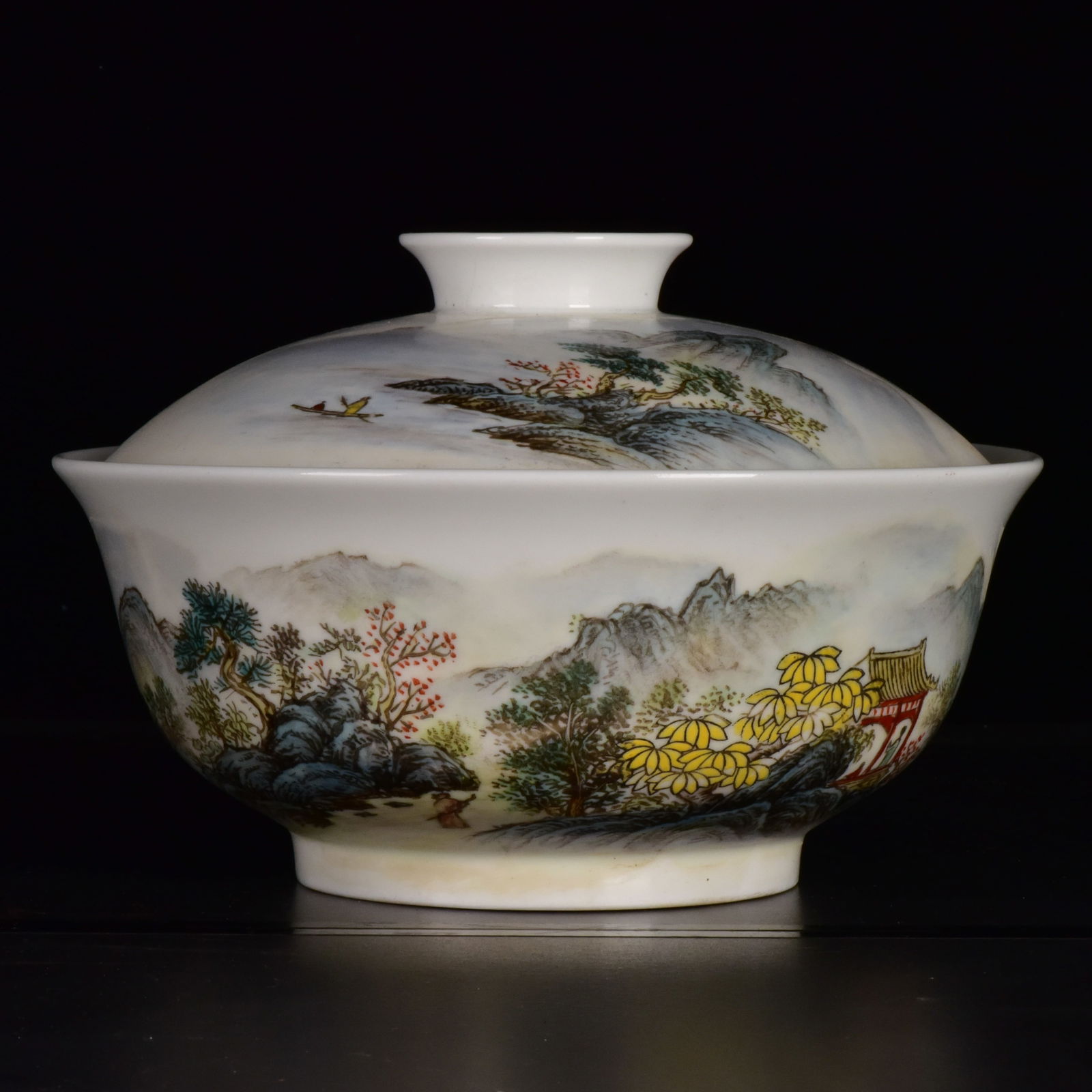 An Exquisite Famille-Rose Landscape and Figure Pattern Bowl with Cover (1 of 9)