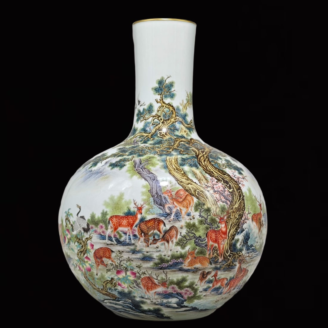 A Huge Famille-Rose Deer and Crane Pattern Vase (1 of 9)