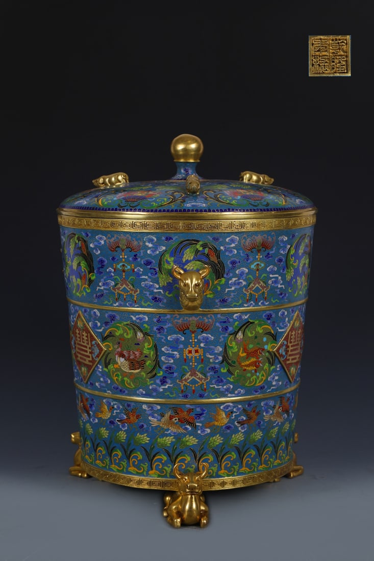 An Exquisite Cloisonne Flower and Bird Pattern Tripod Jar with Cover (1 of 9)