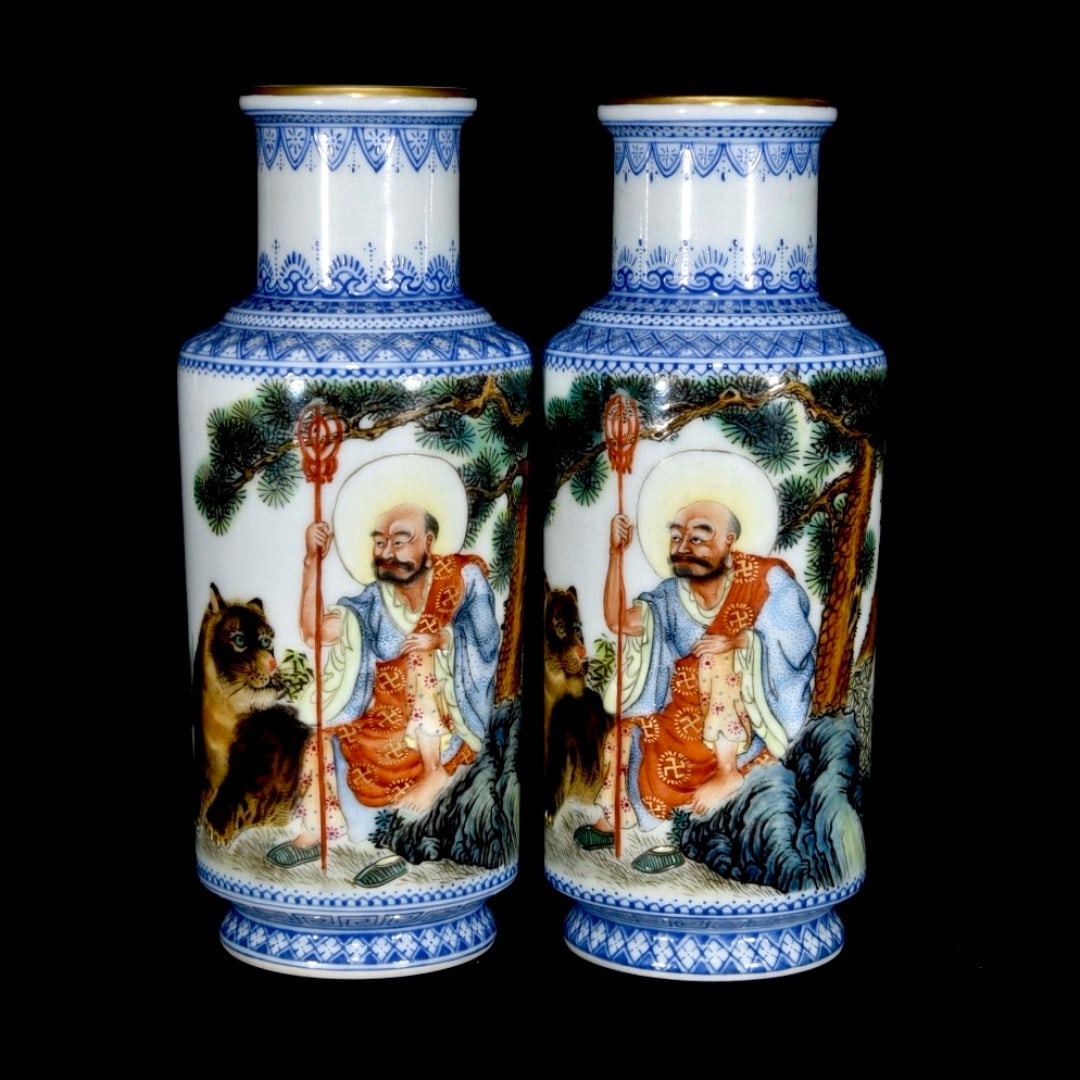 A Pair of Exquisite Enamel Figure and Story Pattern Vases (1 of 9)
