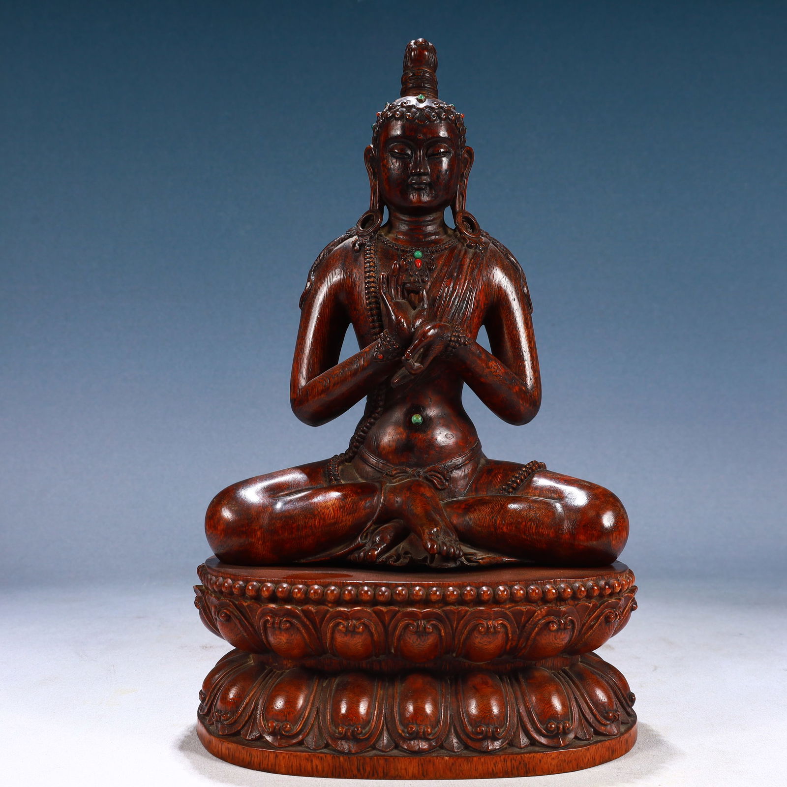 A Rare Zitanwood Statue of Amitayus: A Rare Zitanwood Statue of Amitayus,Qing Dynasty, China,Size:7.9inx6.3inx14.2in,Weight:750g 紫檀木无量寿佛像,中国清代